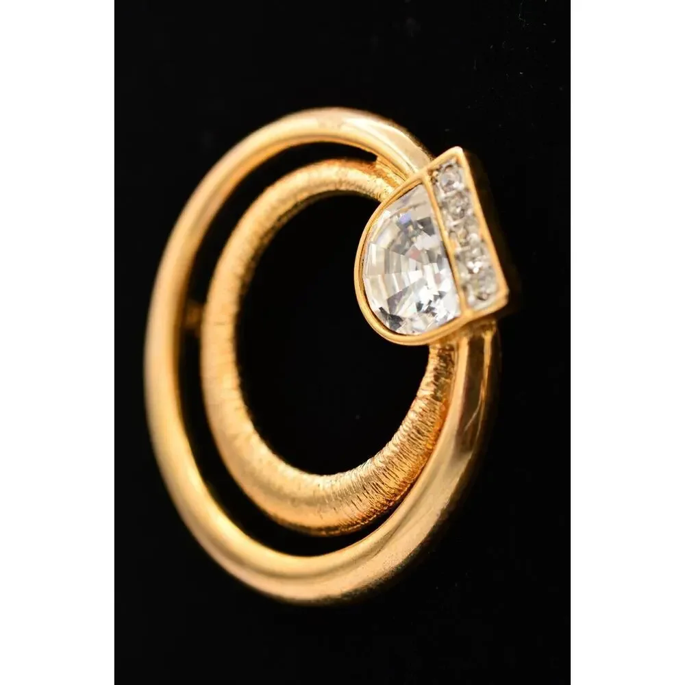 Craft Vintage Pin Brooch Rhinestone Crystal Gold Chunky Signed 1980s BinAT